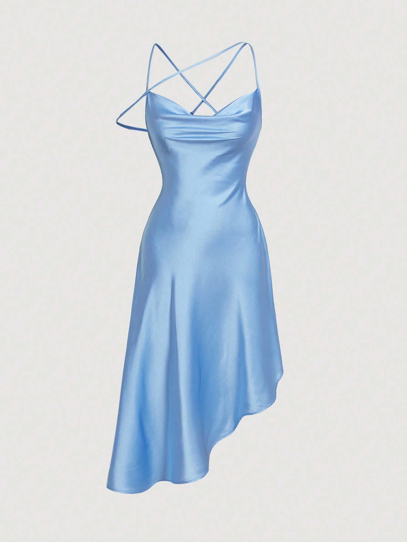 Solid Draped Collar Asymmetrical Hem Satin Cami Dress FAZAH FASHION Solid Draped Collar Asymmetrical Hem Satin Cami Dress FAZAH FASHION