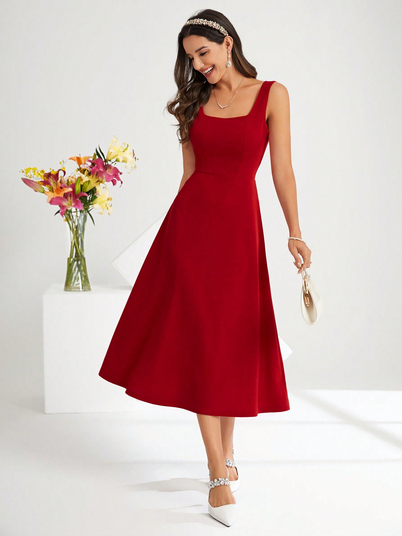 Clasi Women's Fit-And-Flare Waist-Cinched A-Line Dress, Semi Formal Dr –  FAZAH FASHION