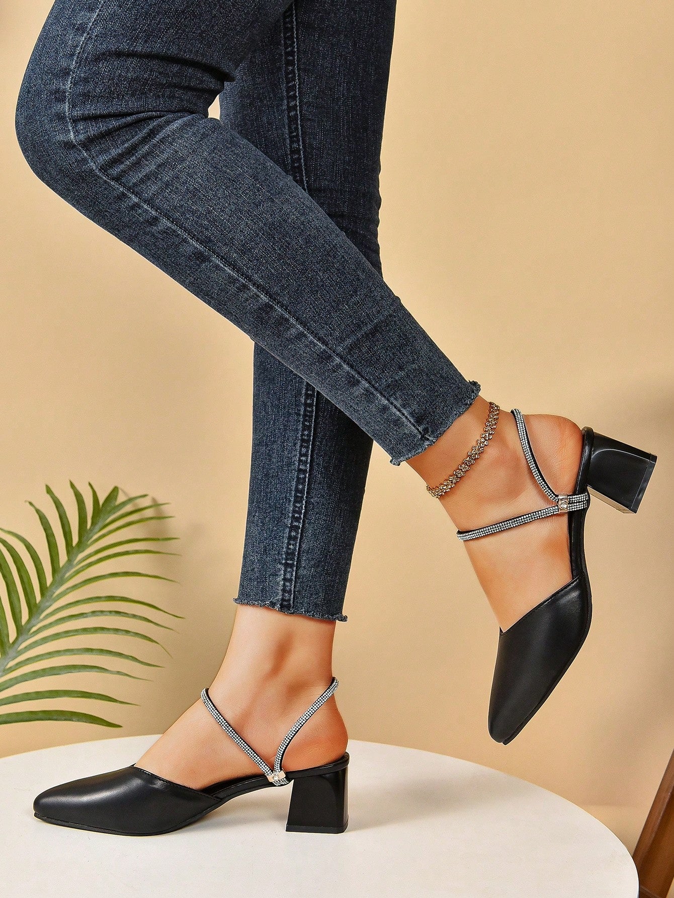 Women's Autumn Crystal Embellished Slip-On High Heel Mule