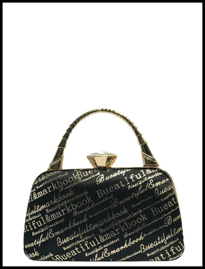 Slogan Graphic Diamond Top Clutch