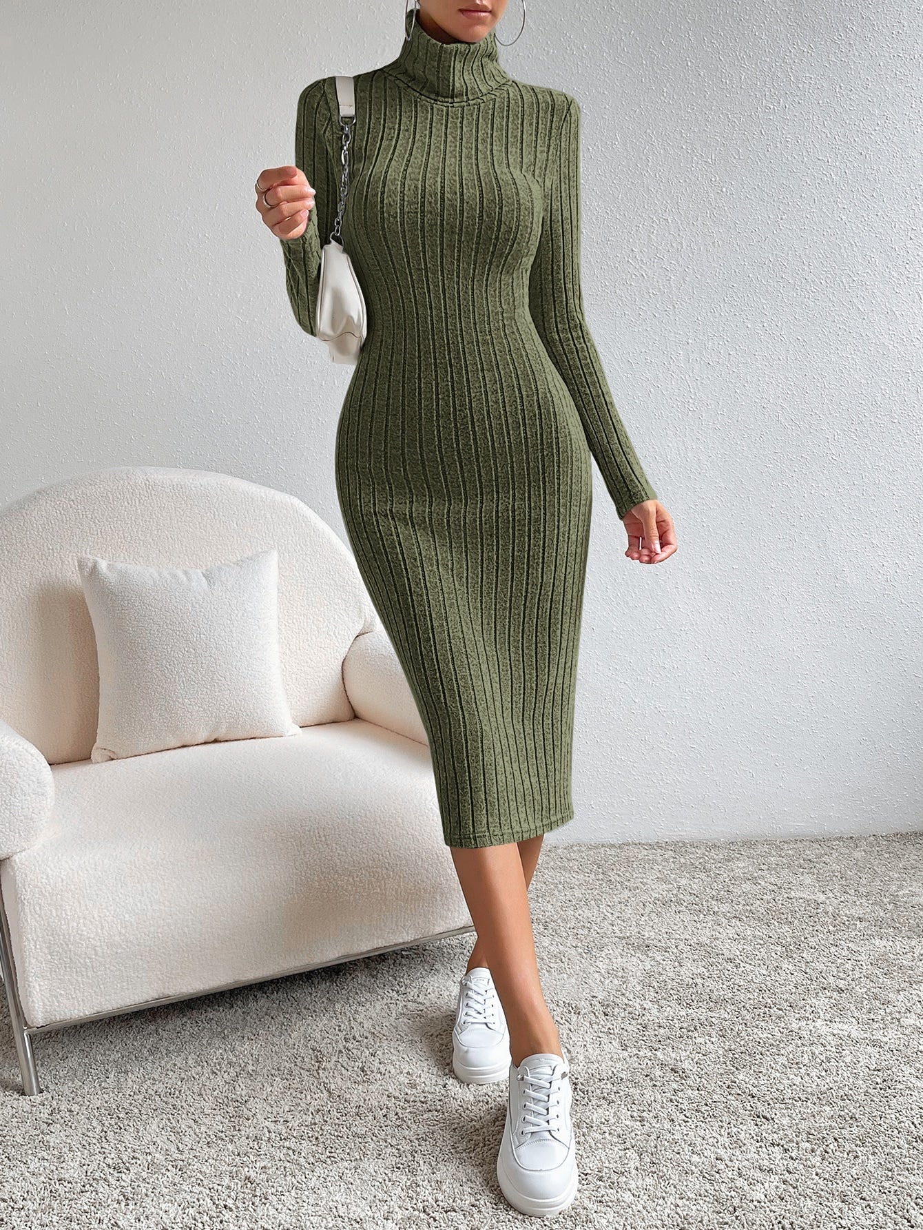 Essnce High Neck Ribbed Knit Bodycon Dress FAZAH FASHION Essnce High Neck Ribbed Knit Bodycon Dress FAZAH FASHION